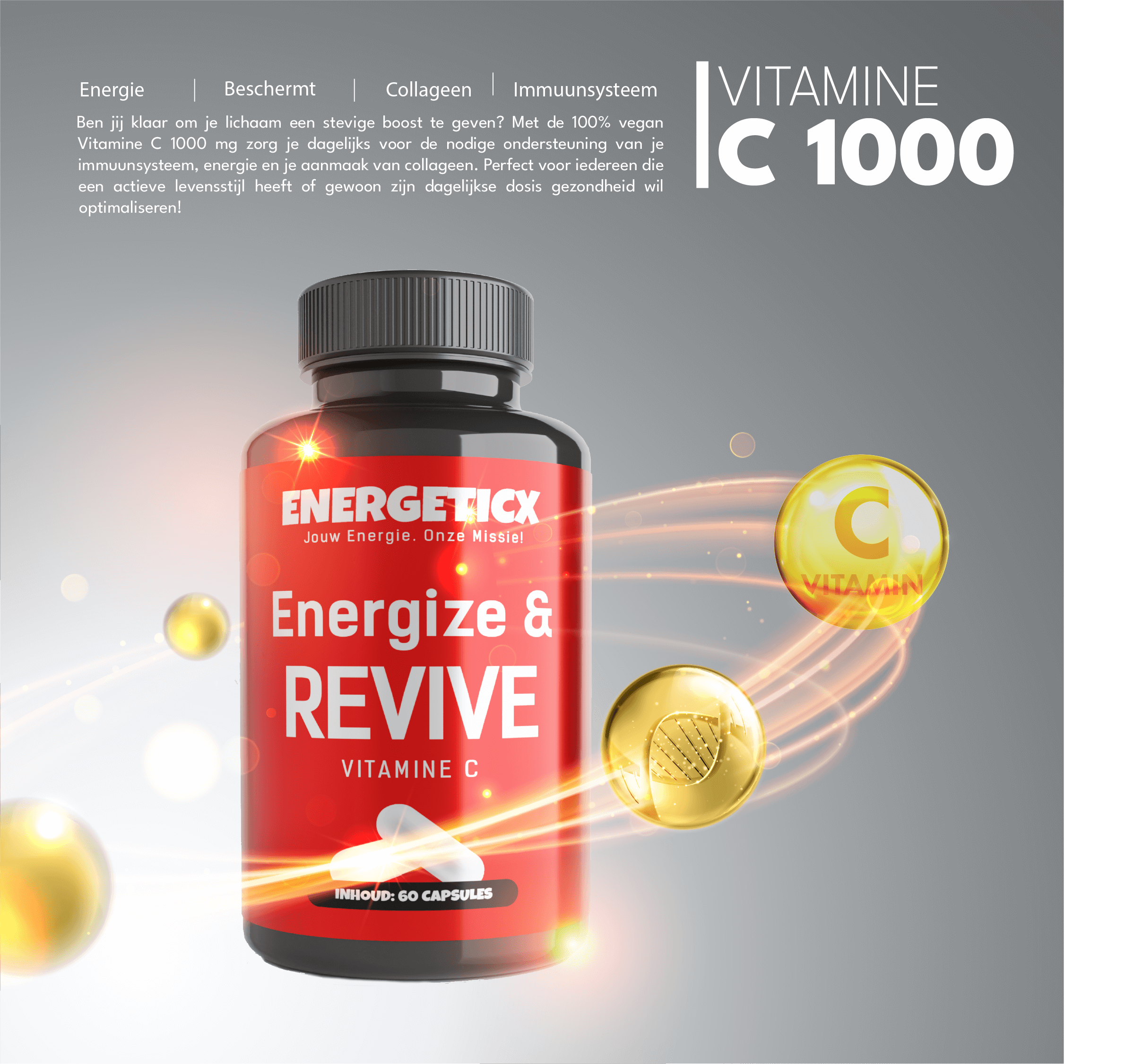 Energize & Revive Vitamine C1000 - Krachtige formule voor energie en vitaliteit met hoogwaardige vitamine C USP