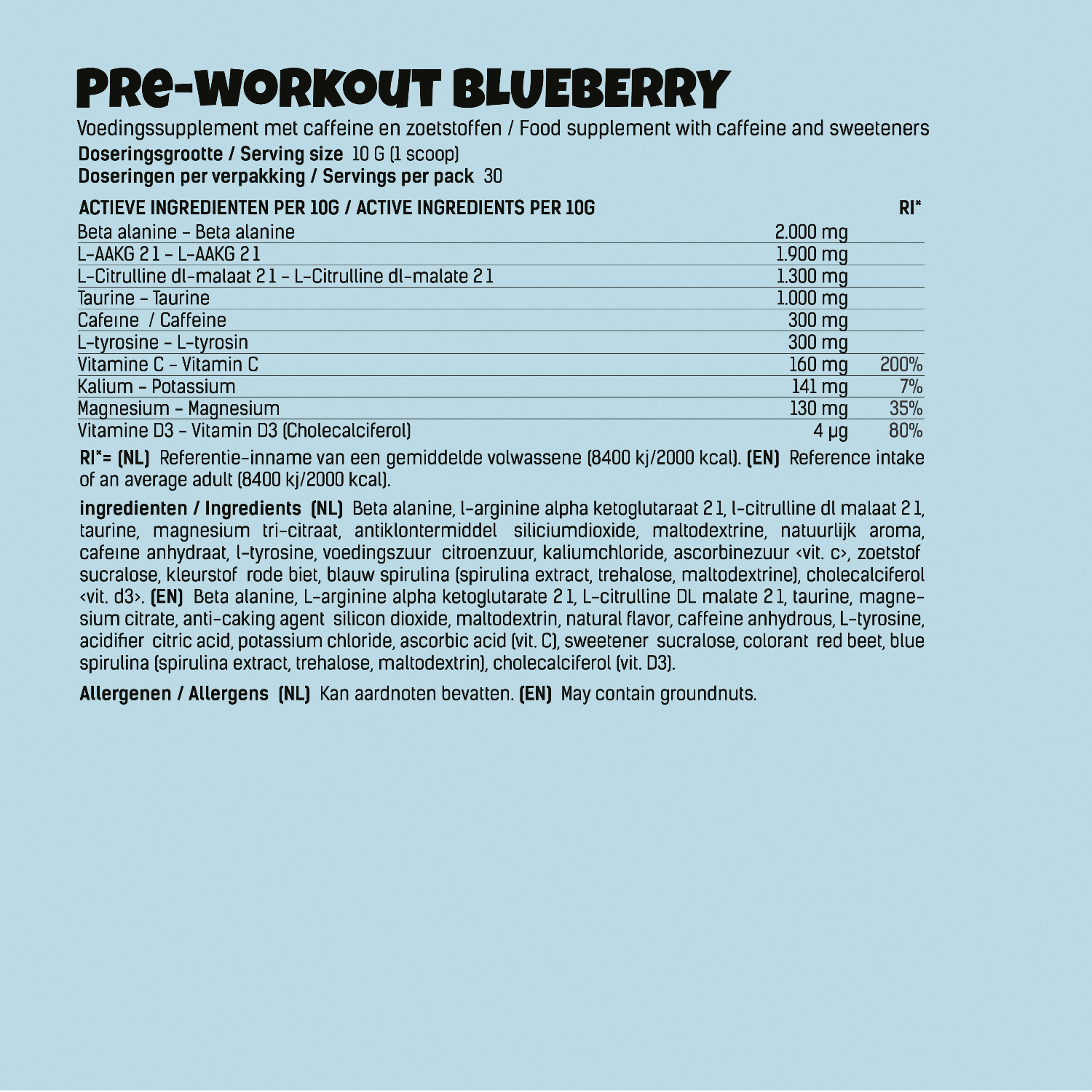 energeticx pre workout blauwe bes voedingswaarden 