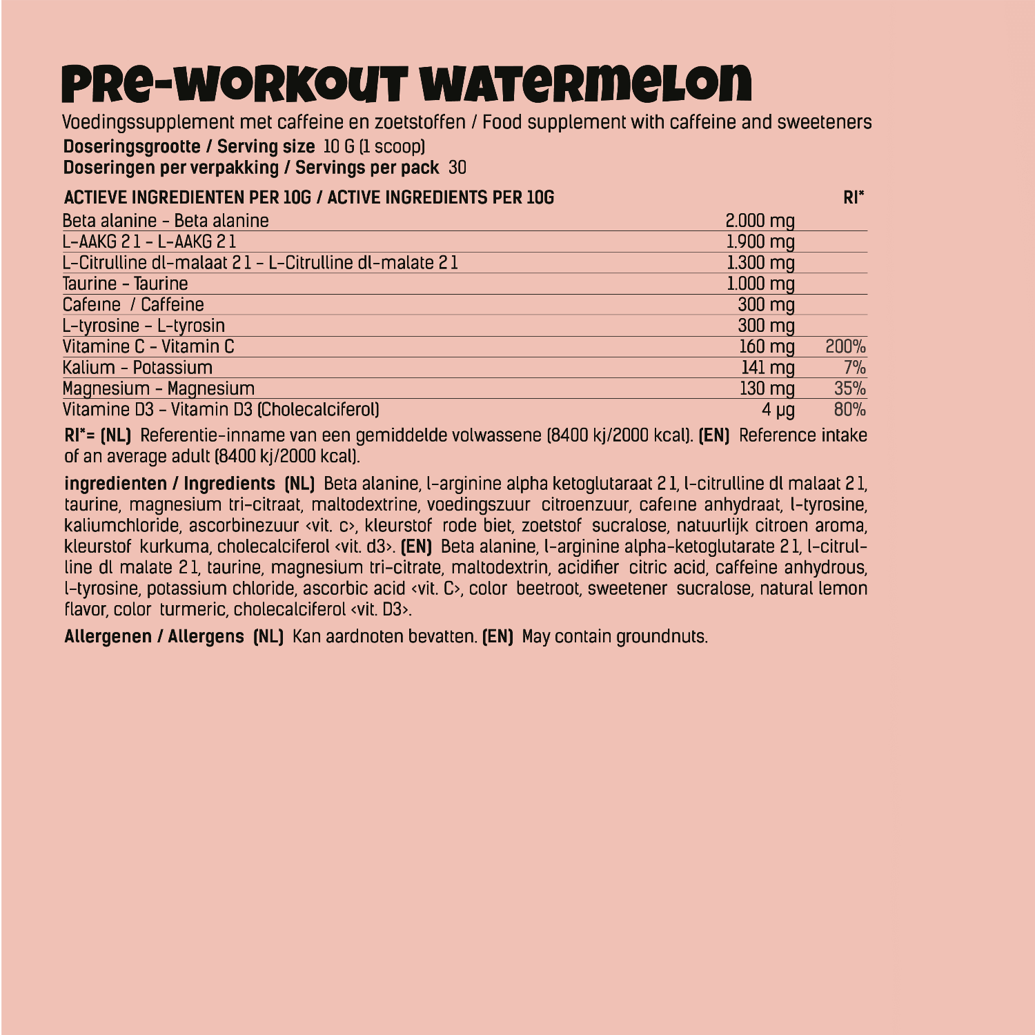 energeticx pre workout watermeloen voedingswaarden