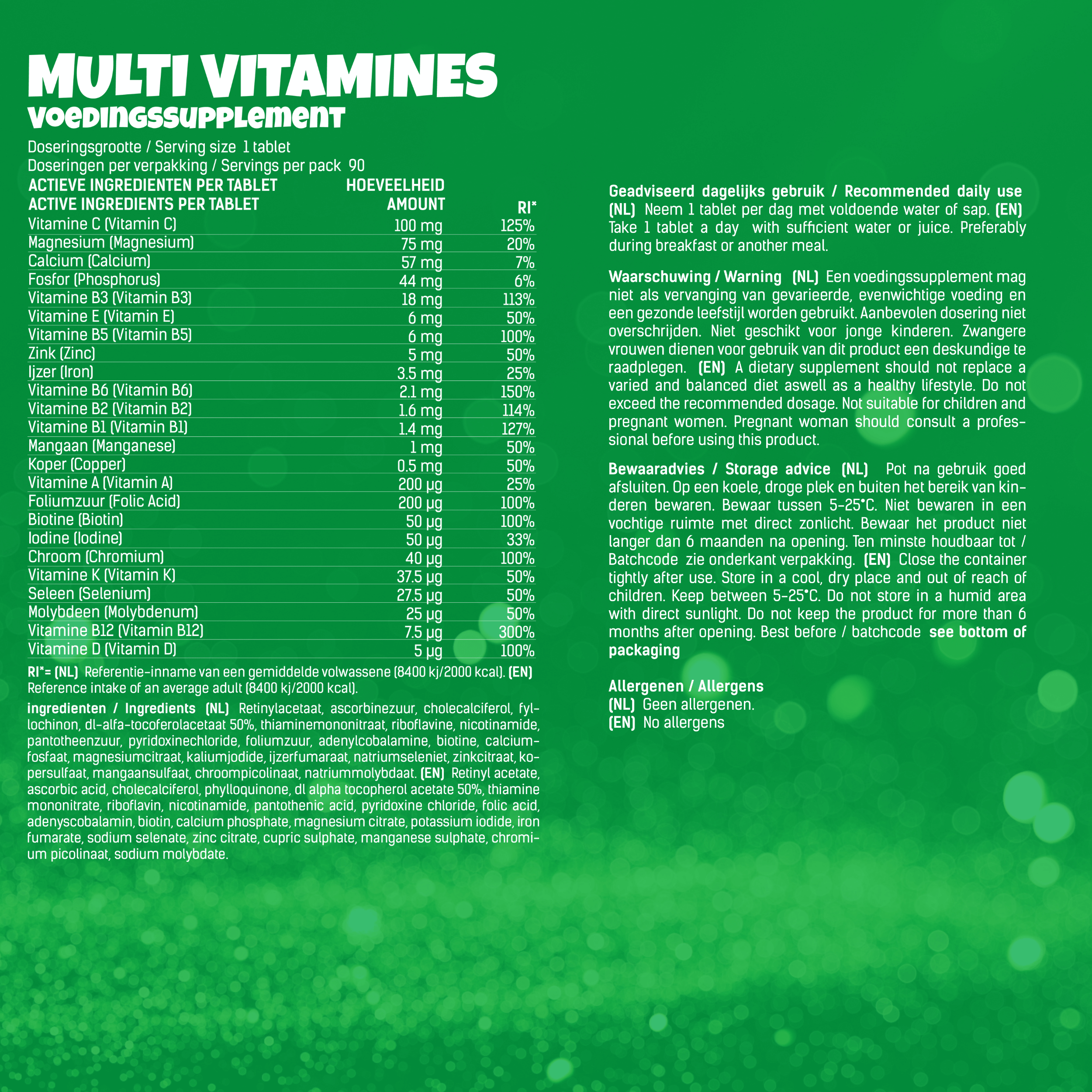 multi-vitamine tabletten voedingswaarden