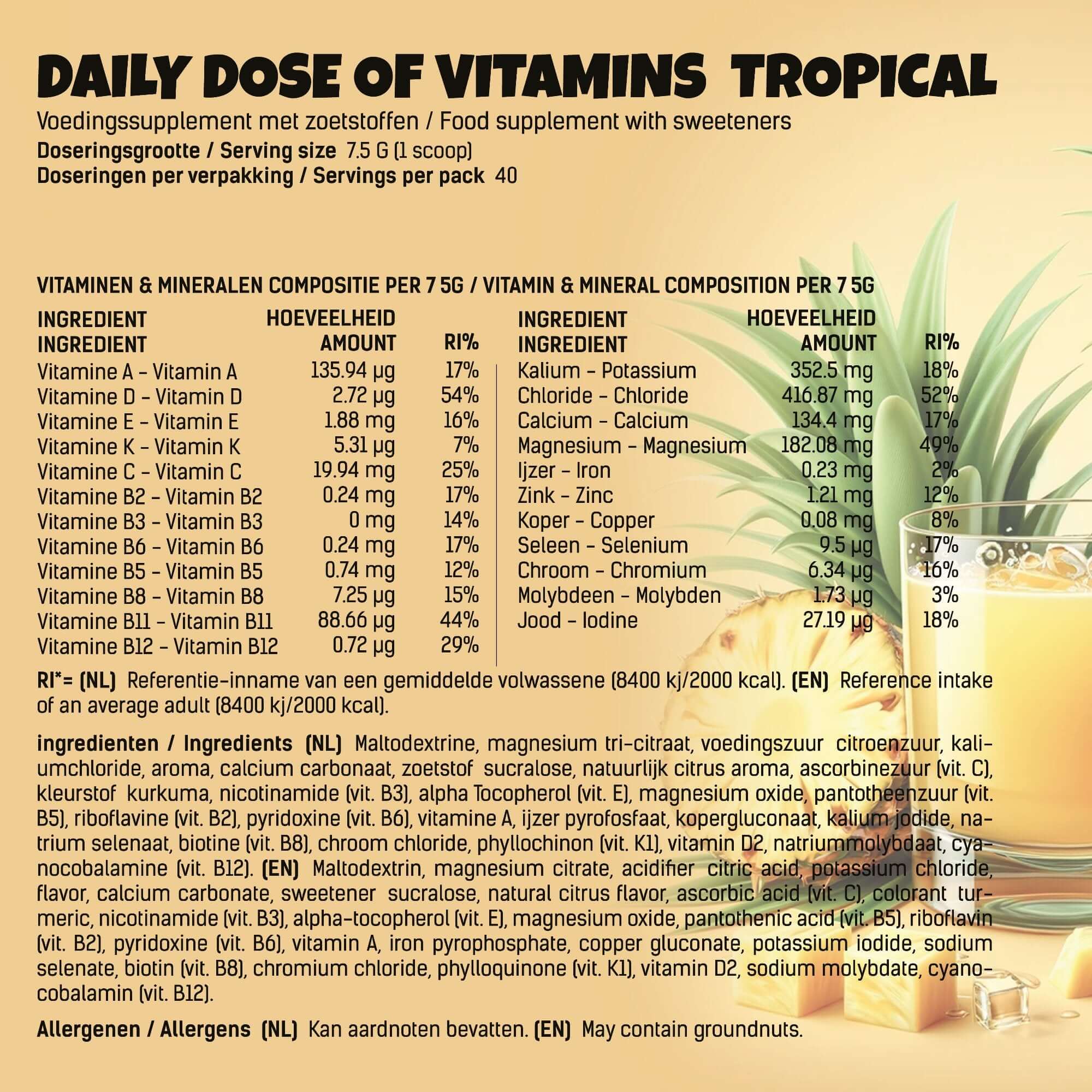 multi vitamine poeder tropical energeticx voedingswaarden 