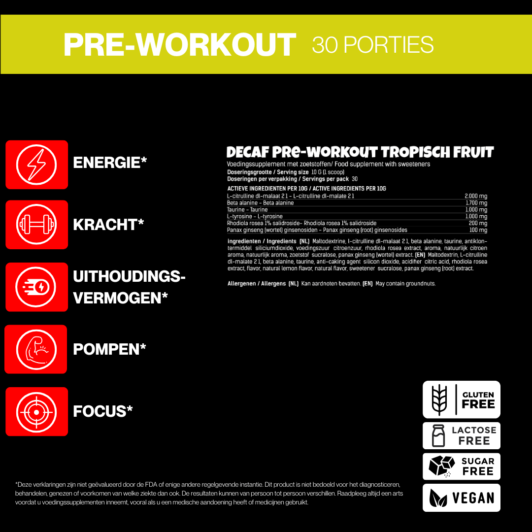 pre workout STIMFREE nutrition facts