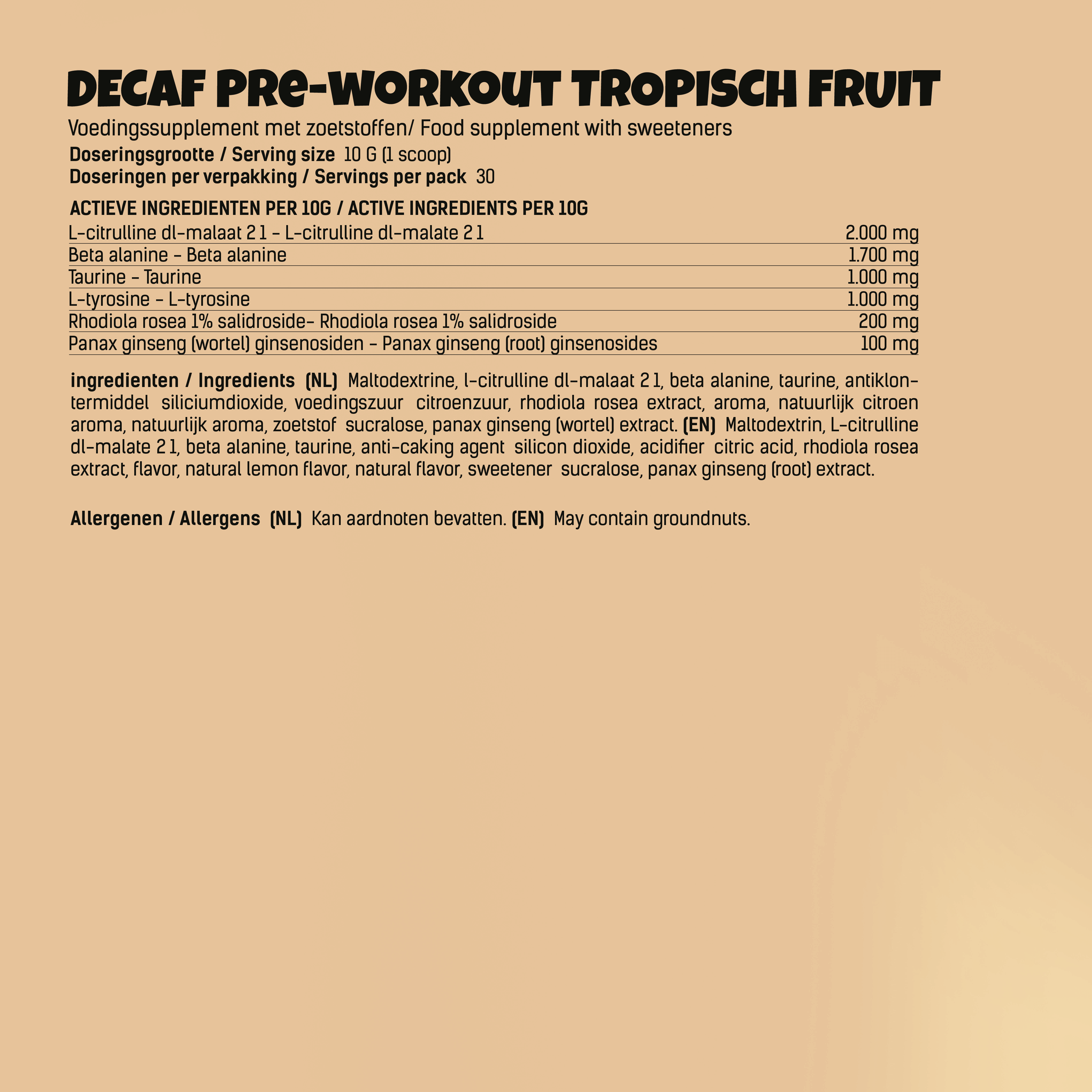 preworkout decaf tropical specs cafeine vrij 