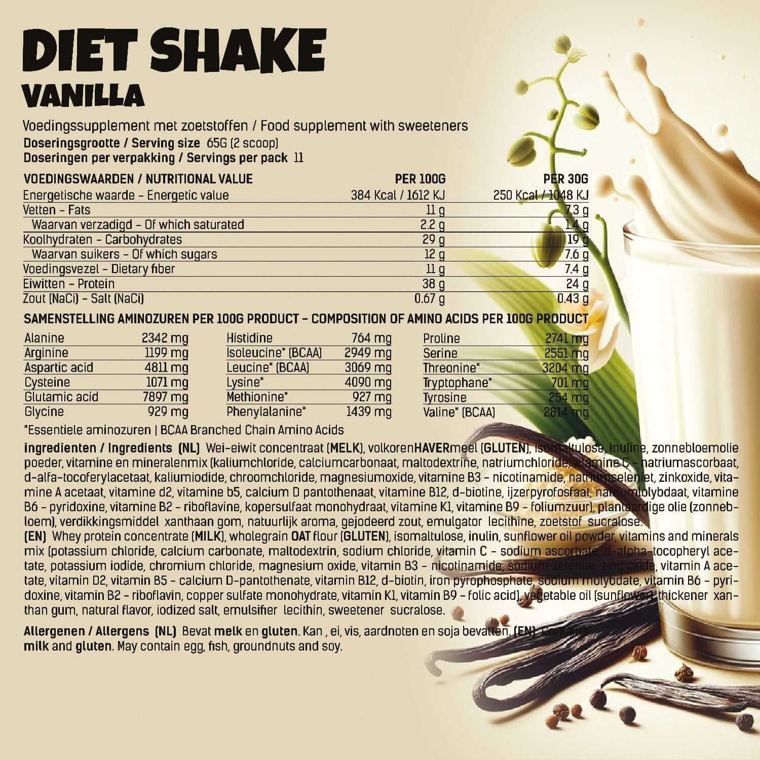 diet shake energeticx vanilla nutrional values
 