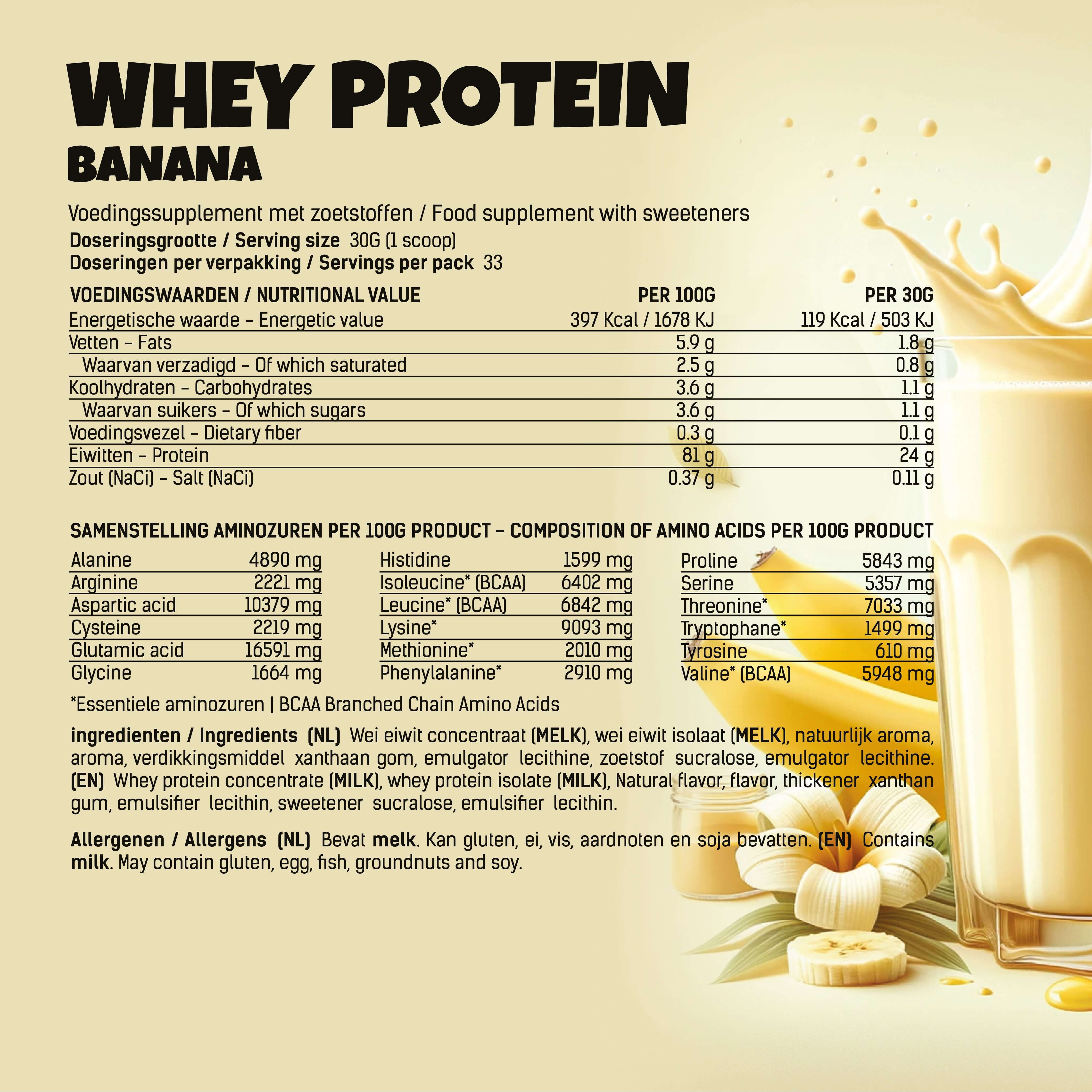 whey concentraat aminozuur profiel banaan