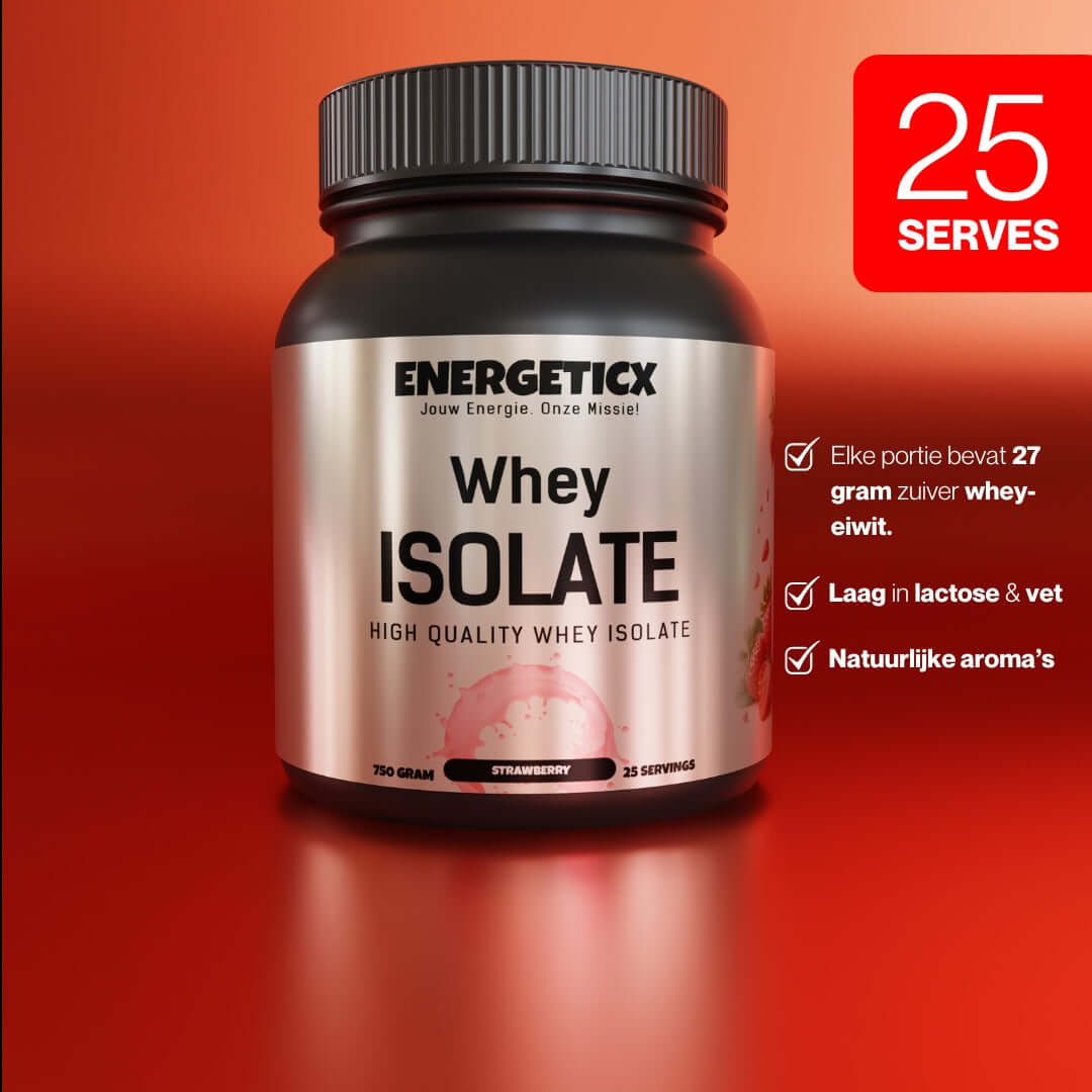 whey isolate aardbei eiwit 27 gram  laag lactose vet 